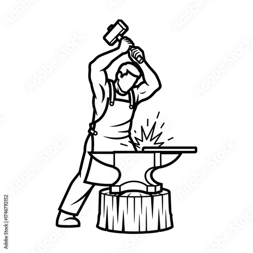 Blacksmith at Work - Forging Metal with Hammer and Anvil.