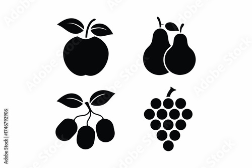 set of Grapes and autumn fruits silhouette vector illustration