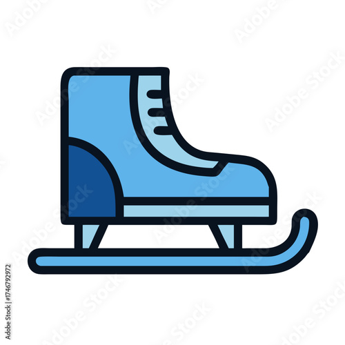 Vector art of a simple blue ice skate icon with a black outline, isolated on a
