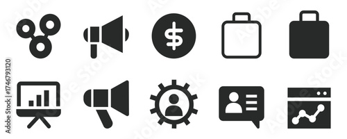 Elevate your brand with these versatile business icons. Perfect for marketing, finance, and growth strategies. Enhance presentations and connect with your audience.