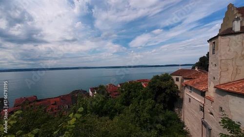 Panoramic view over Bodensee Lake from the Meersburg town on a sunny day
