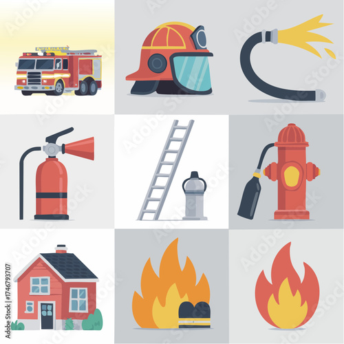 Dynamic fire rescue icons ignite imagination for safety campaigns and emergency service promotions