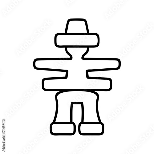 Vector art of inukshuk symbol, a stylized human figure made of stacked stones, representing a landmark or marker