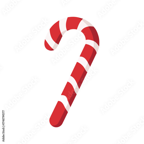 Christmas Candy Cane, 2D flat vector illustration, designed in a modern minimal style on a white background.