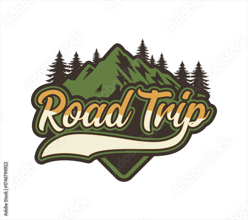 Road trip logo sticker badge emblem vector illustration typography recreation camp