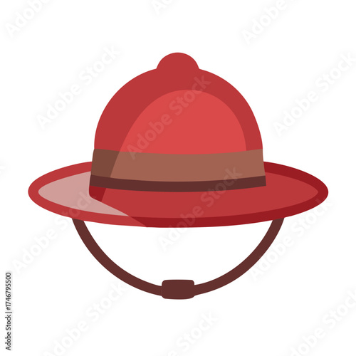 Vector art of a red pith helmet, also known as a safari helmet or sun helmet, this iconic headwear is characterized by its distinctive shape and brim, designed for protection from the sun