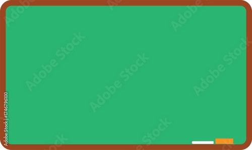 Simple green chalkboard with brown frame and chalk piece