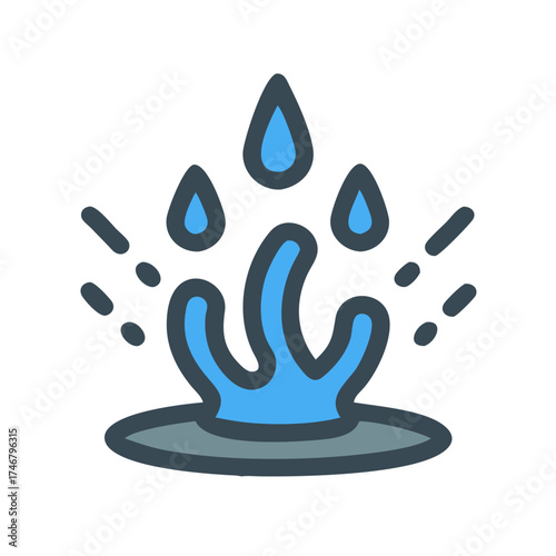 Vector art of a stylized illustration of a water fountain or geyser erupting with droplets splashing outwards, isolated on a