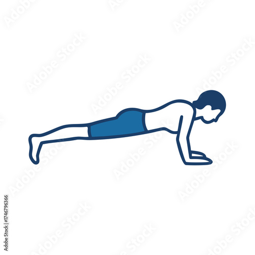 Vector art of a person performing a plank exercise, a common bodyweight exercise that strengthens the core, arms, and legs