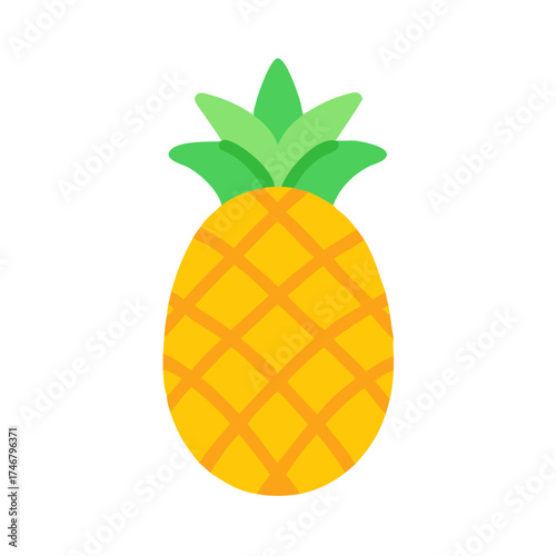 Vector art of a simple, stylized illustration of a ripe pineapple with a green leafy crown, isolated on a, perfect for summer themes and healthy eating concepts