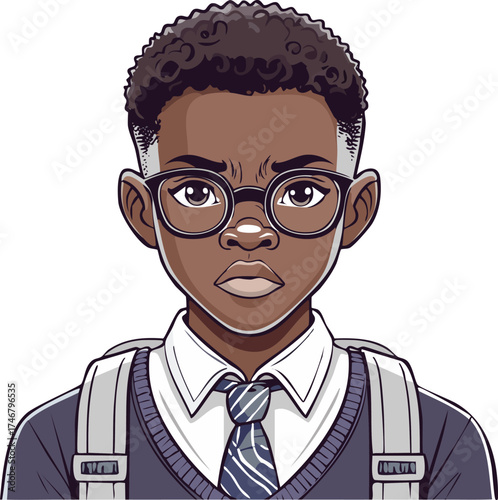 Academic Challenge: Serious African American Student Portrait with Glasses