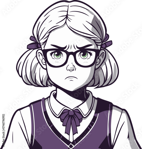 Academic Frustration: Angry Girl Student Portrait with Glasses and School Uniform
