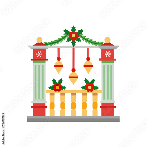 christmas veranda pillar decorations on white 