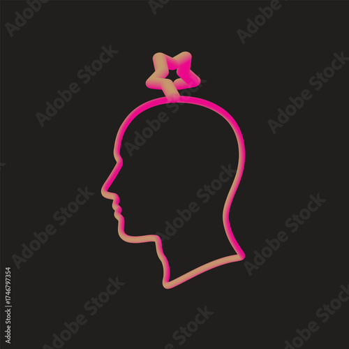 Abstract head silhouette with blooming flower symbolizing ideas.