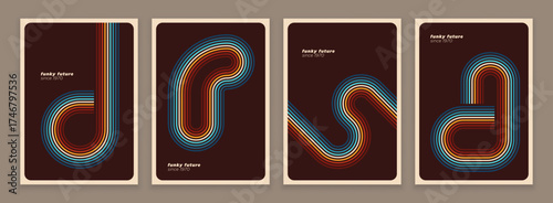 Minimalist retro style patterns set with colorful stripes. Vector illustration.