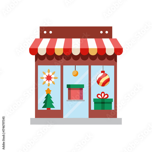 christmas shop window decorations on white background