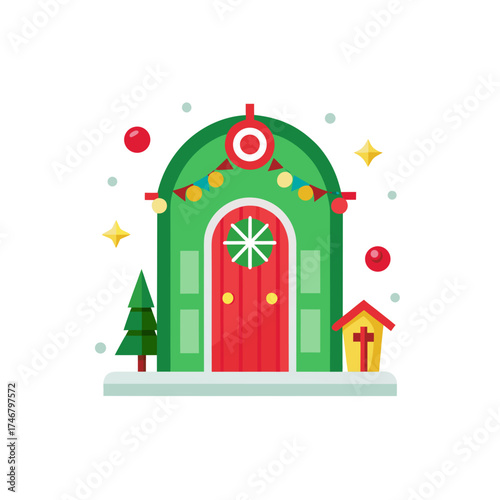 christmas shed door decorations on white background