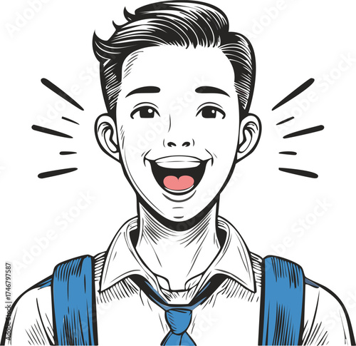 Young Boy Laughing Loudly with Exaggerated Expression