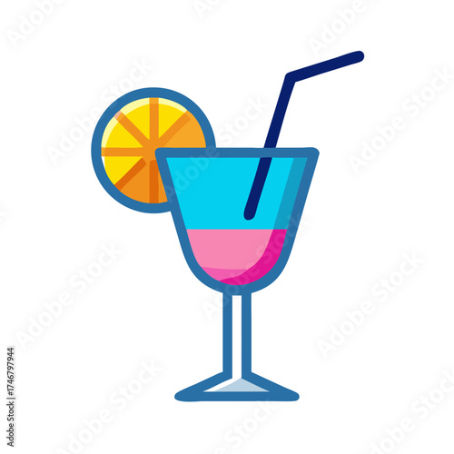 Vector art of a vibrant, stylized illustration of a refreshing cocktail with a slice of orange and a pink liquid, isolated on a, perfect for summer themes and beverage promotions