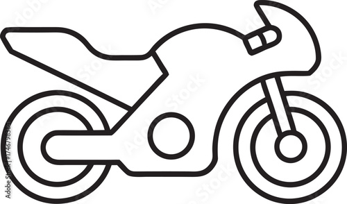 Simple Line Art Icon of a Sport Motorcycle, Black and White Outline