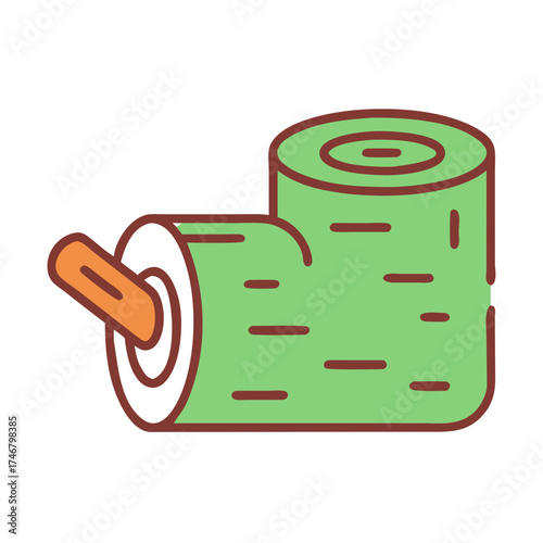 Vector art of green log with a wooden stick protruding from one end