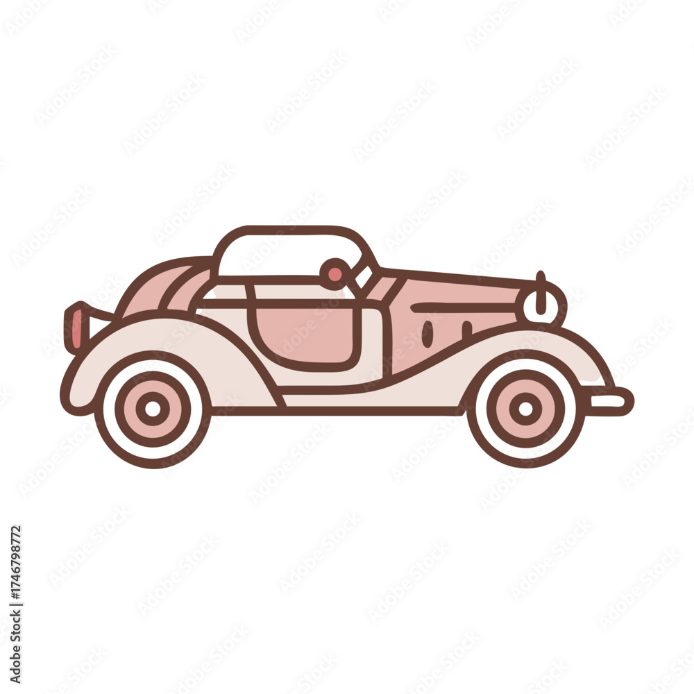 Obraz premium Vector art of vintage convertible car illustration, , classic automobile design with a retro aesthetic, perfect for automotive themes and historical content