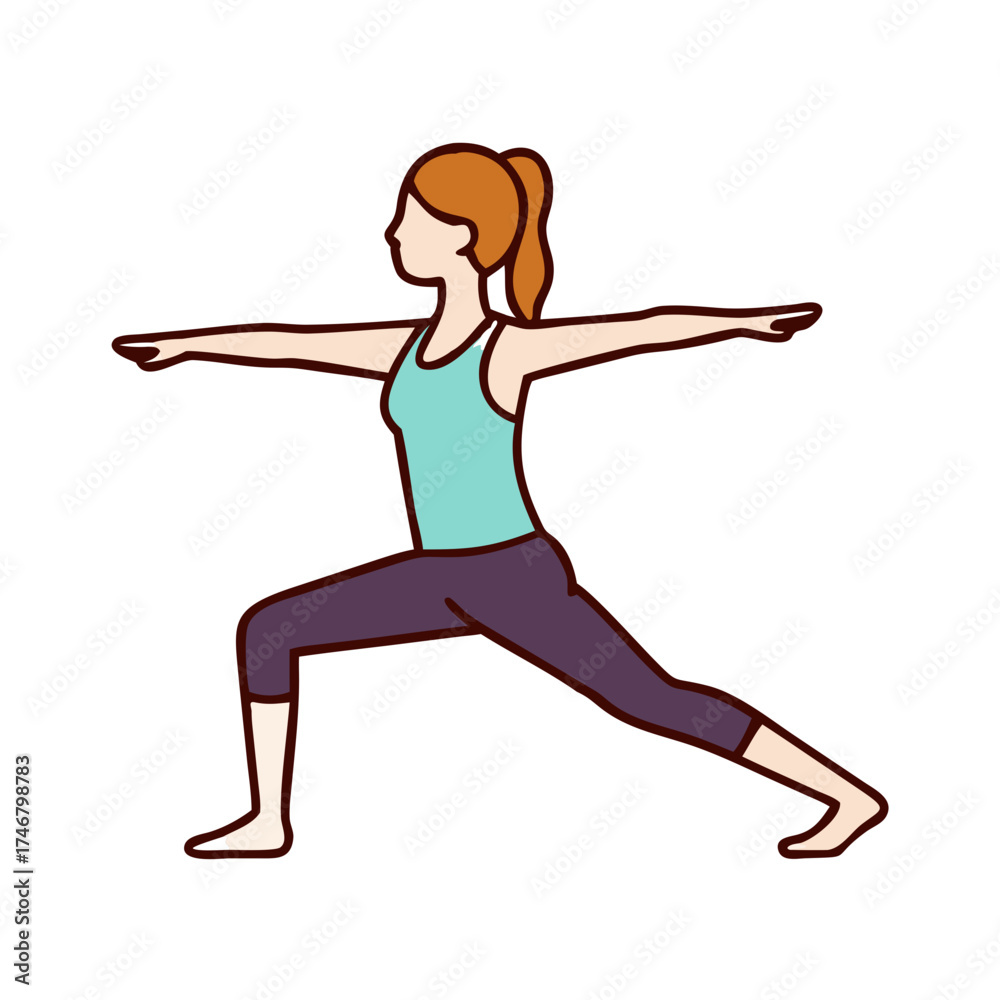 Fototapeta premium Vector art of woman practicing yoga in warrior ii pose