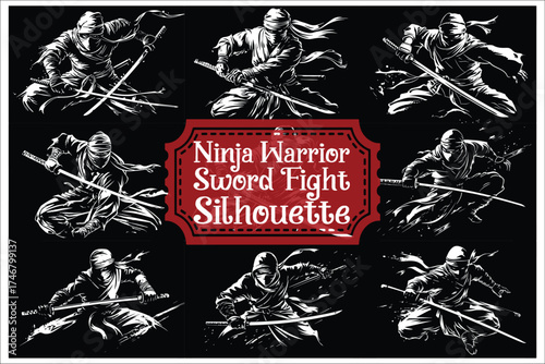 Katana Ninja Battle Silhouette Set