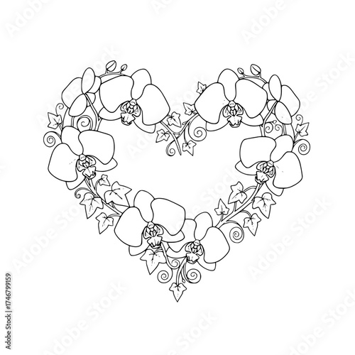 heart with orchid flowers 