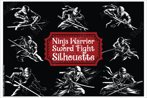 Katana Ninja Battle Silhouette Set