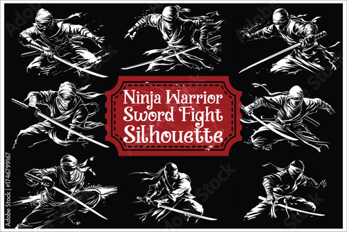 Katana Ninja Battle Silhouette Set