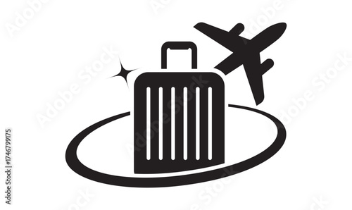 Travel vector logo, airplane icon with travel luggage study tour logo vector isolated white background