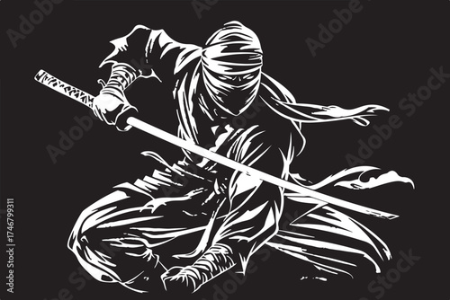 Katana Ninja Battle Silhouette Set