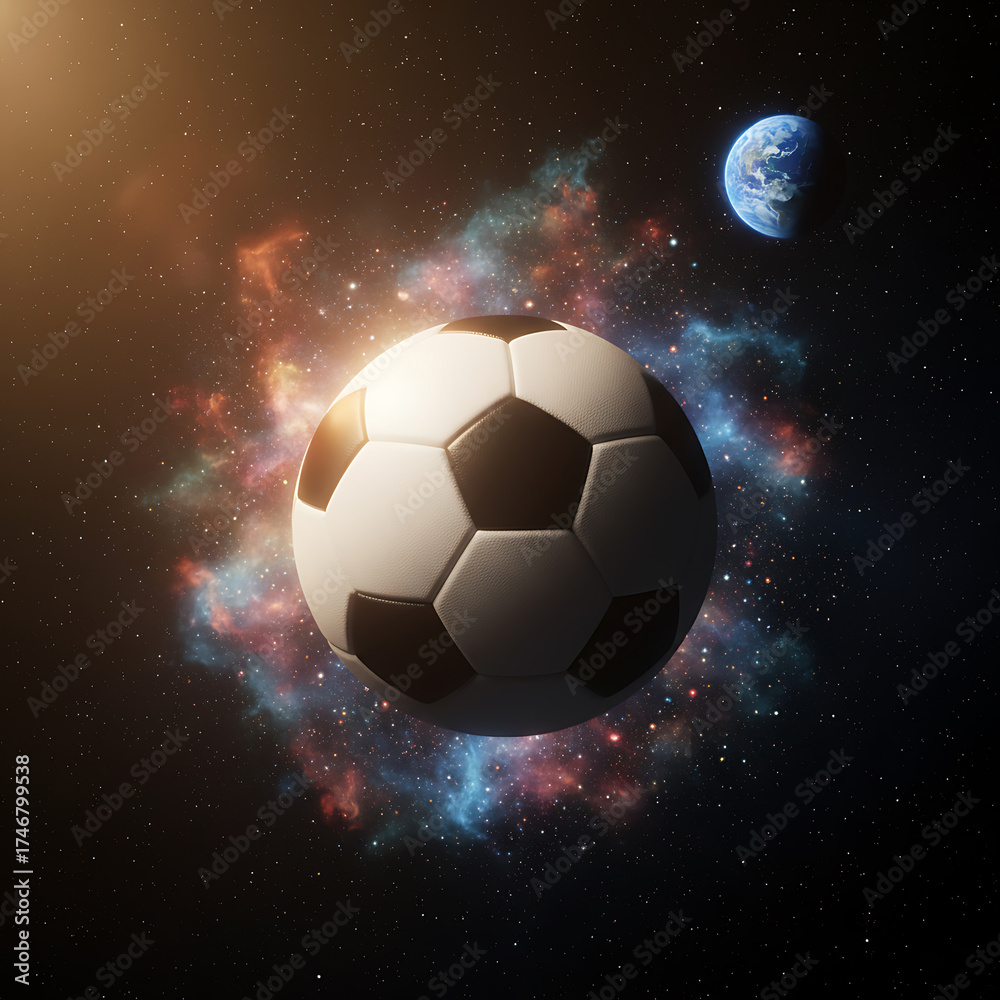 Naklejka premium Floating Soccer Ball in Space