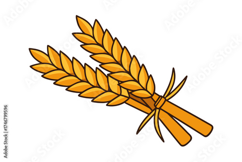 Golden wheat sheaf bundle, autumn season decoration vector isolated on white background
