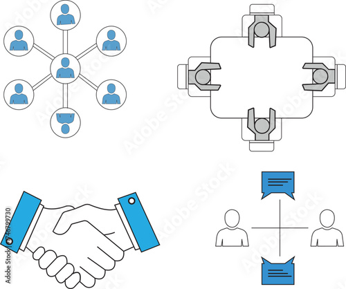 Collection of business and teamwork icons in minimal style