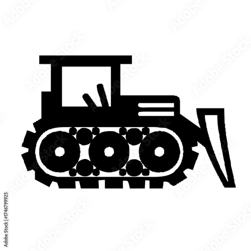 Bulldozer tractor silhouette PNG isolated on transparent background, heavy construction equipment icon, black vector illustration for industrial design, farming, building site, land clearing and engin