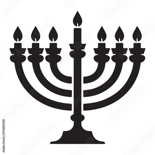 Vector illustration of Hanukkah menorah symbols in black, white, and gold styles. Simple minimalist icons for Jewish holidays, logos, prints, greeting cards, and design templates.