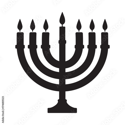 Vector illustration of Hanukkah menorah symbols in black, white, and gold styles. Simple minimalist icons for Jewish holidays, logos, prints, greeting cards, and design templates.