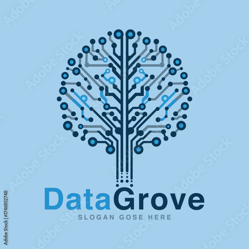 DataGrove Circuit Tree Network Logo, Technology Growth Vector