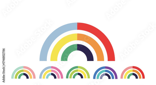 Colorful rainbow graphic with semi-circular bands and variations of the rainbow repeated below.