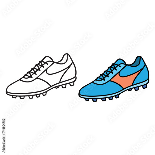 Cool soccer shoes outline illustration for coloring. Great for kids’ sports-themed coloring books, printable pages, and creative learning activities.