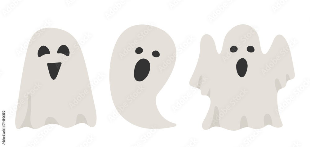 Obraz premium Ghost. Set of ghosts. Vector flat cartoon clip art isolated on white background.
