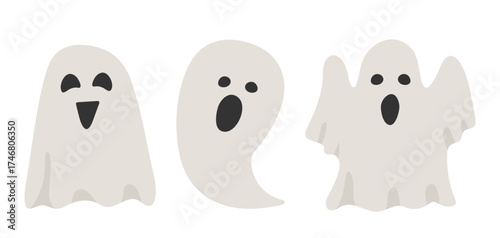 Ghost. Set of ghosts. Vector flat cartoon clip art isolated on white background.