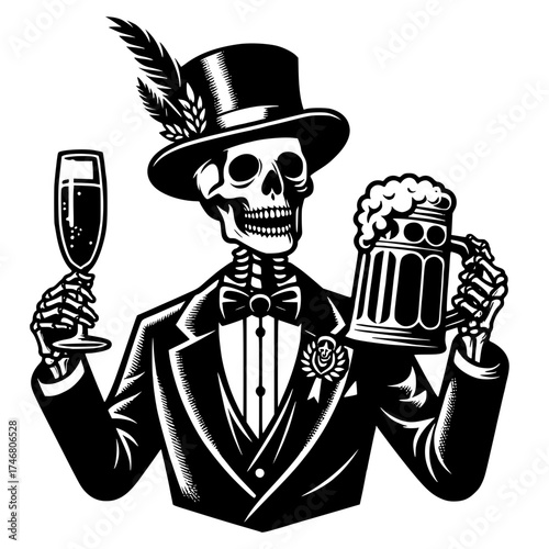 A skeleton silhoutte in party mood Halloween Theme image vector illustration