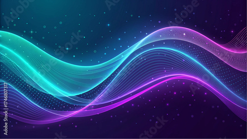 Fluid Aurora Waves – Gradient Flow Abstract Background with Purple and Cyan Glow