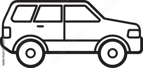 Simple Black and White Line Art Icon of a Compact SUV or Crossover Vehicle