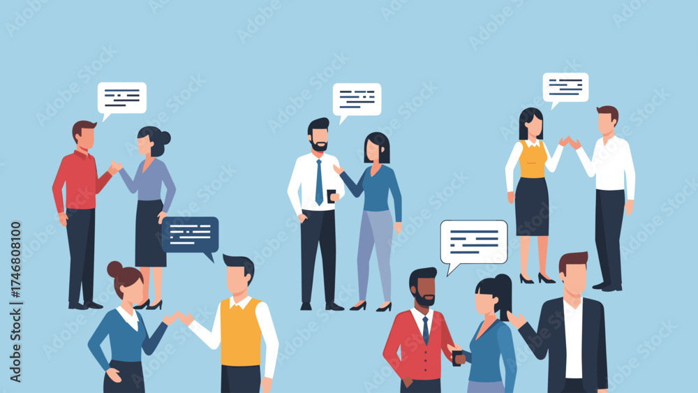 Obraz premium Communication and Networking: Diverse People Discussing and Interacting in Social and Business Settings
