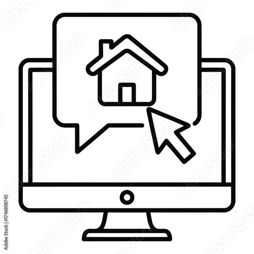 Vector art of computer screen with house icon and cursor