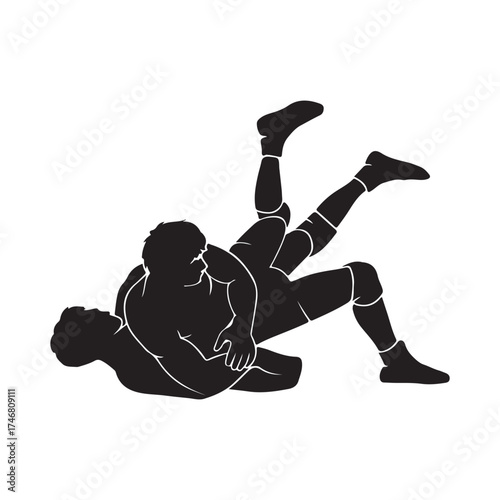 Wrestling Silhouette Illustration – Athletes Grappling Fight Vector Design